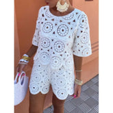 White Enbroidered casual short suit